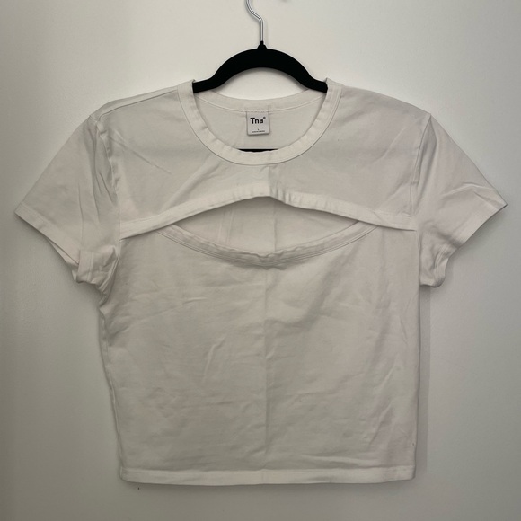 TNA Tops - Aritzia TNA Peekaboo / Cut Out Cropped White T Shirt Size L